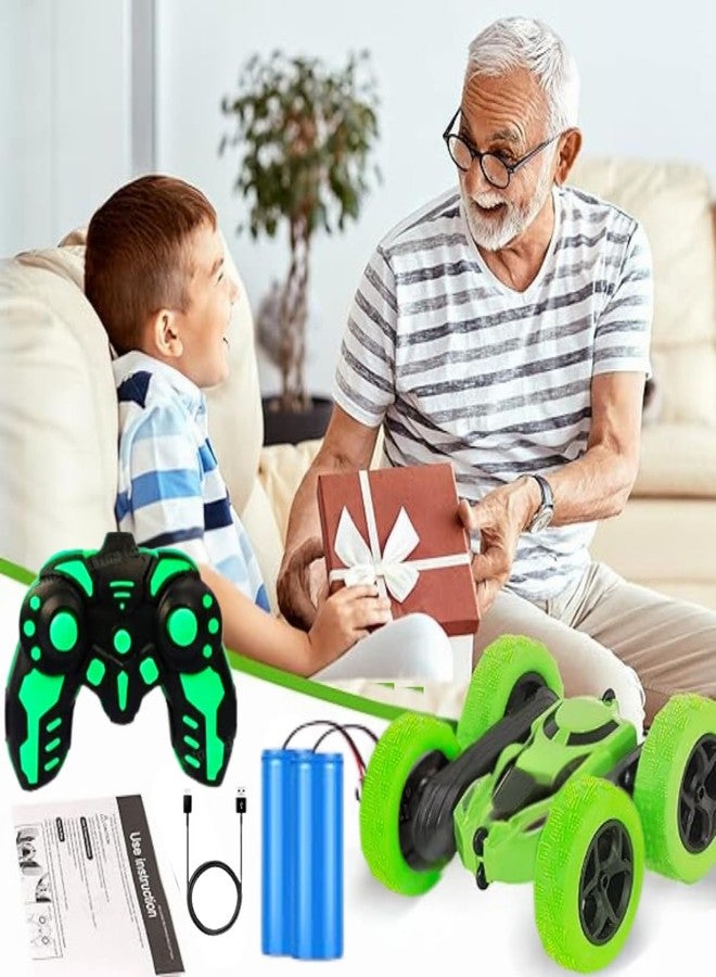 KIDZYMON سيارة كيدزيمون® للتحكم عن بعد، سيارة حركات بهلوانية 360 درجة للأولاد من عمر 4 سنوات فما فوق، سيارة دفع رباعي تعمل بجهاز تحكم عن بعد، تقلبات 360 درجة، حركات بهلوانية مزدوجة الجوانب للأولاد، عبوة من قطعة واحدة، لون أخضر - Image 3